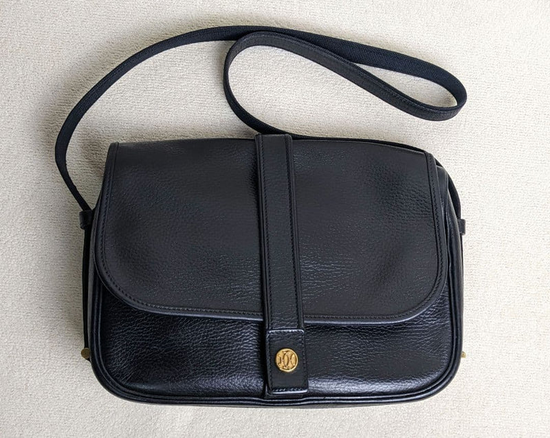 Hermes Numea Flap Shoulder Bag Black Calf Leather Gold Hardware