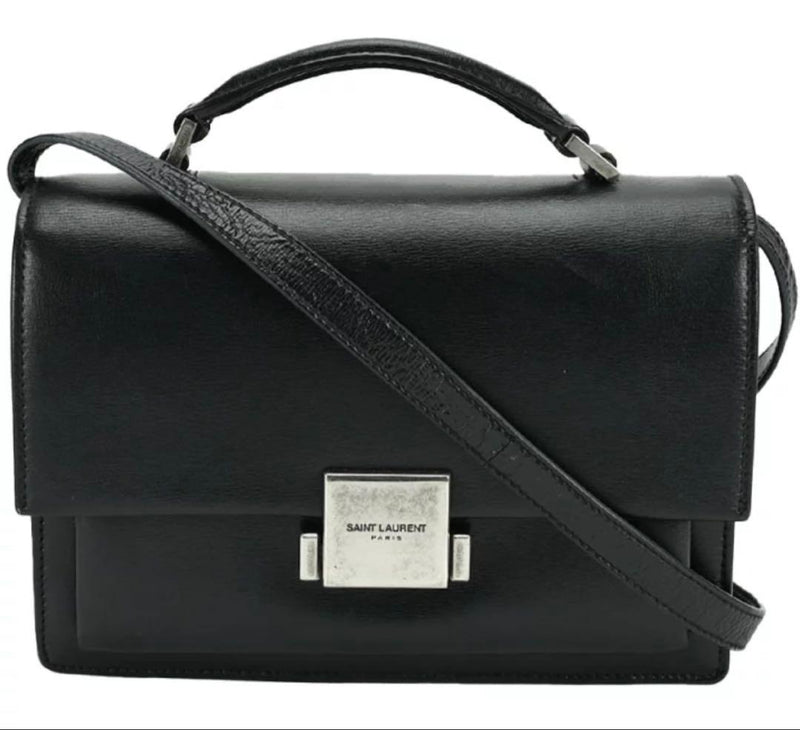 Saint Laurent Bellechasse 2 Way Bag Leather Calf Suede Black Silver Hardware