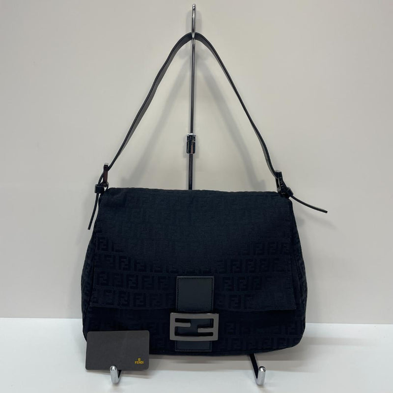 Fendi 8BR001 Zucchino Mamma Baguette MBZ603 Shoulder Bag Canvas Cowhide Black