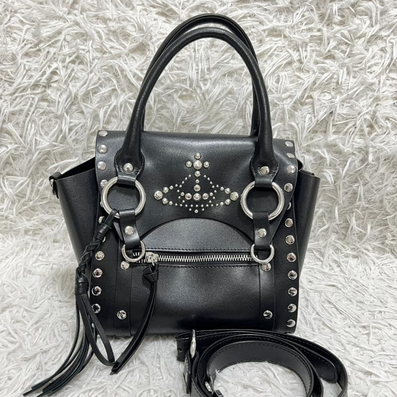 Vivienne Westwood Betty Handbag Shoulder Bag Studded Black Leather