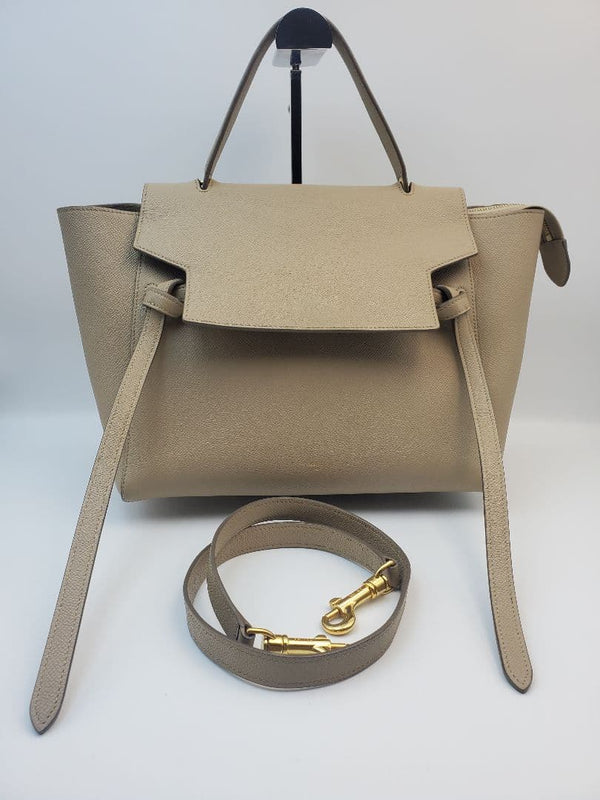 Celine Belt Bag Mini 2WAY Shoulder Bag Handbag Calfskin Beige