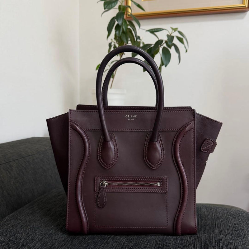 Celine Luggage Handbag Leather Brown Wine Red Tote Bag
