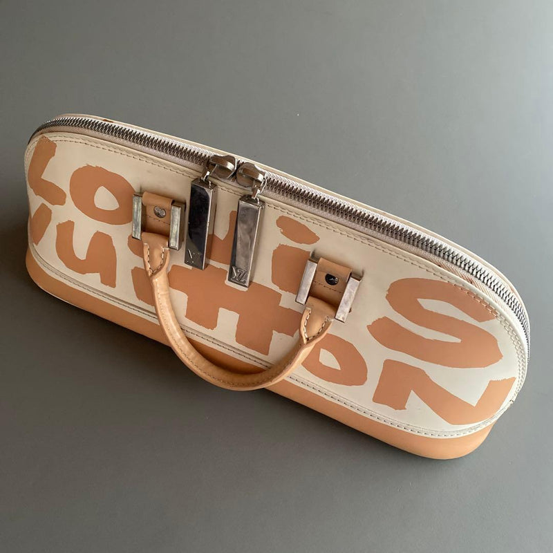 Louis Vuitton Graffiti M92176 Alma Horizontal Bag Coated Calfskin White Beige