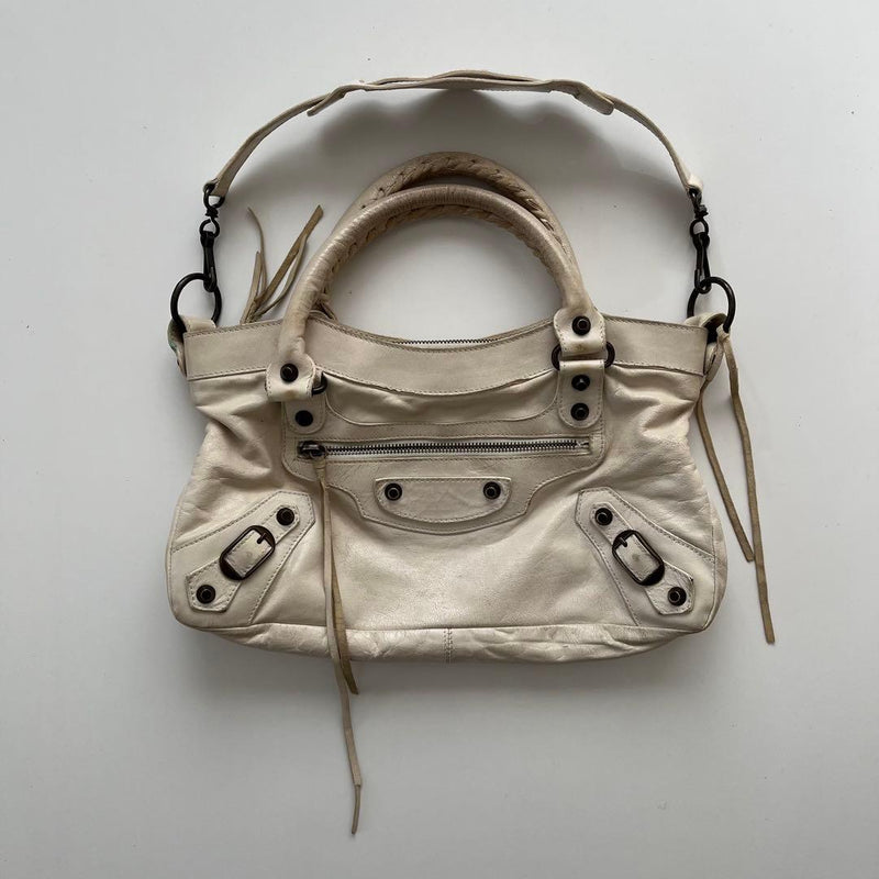 City 2way Handbag Shoulder Bag Leather White