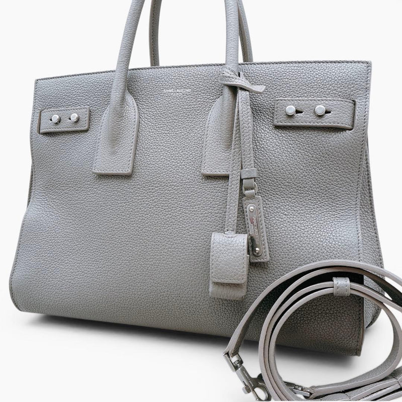 Saint Laurent Sac De Jour 2 Way Handbag Shoulder Bag Calf Leather Gray