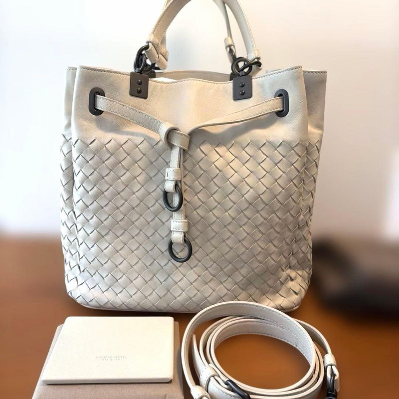Bottega Veneta 2-Way Handbag Shoulder Bag Ivory Leather