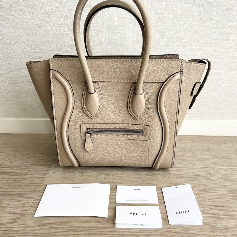 Celine Luggage Micro Shopper Handbag Drummed Calfskin Leather