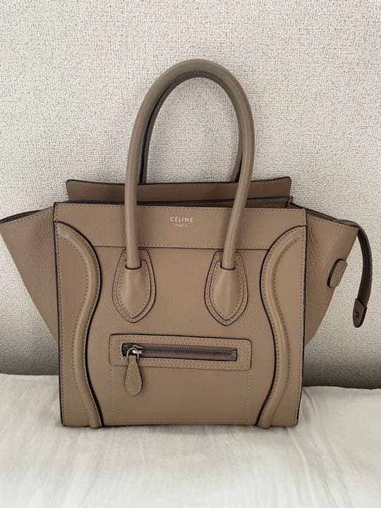Celine Luggage Micro Tote Bag Leather Greige Handbag Old Logo