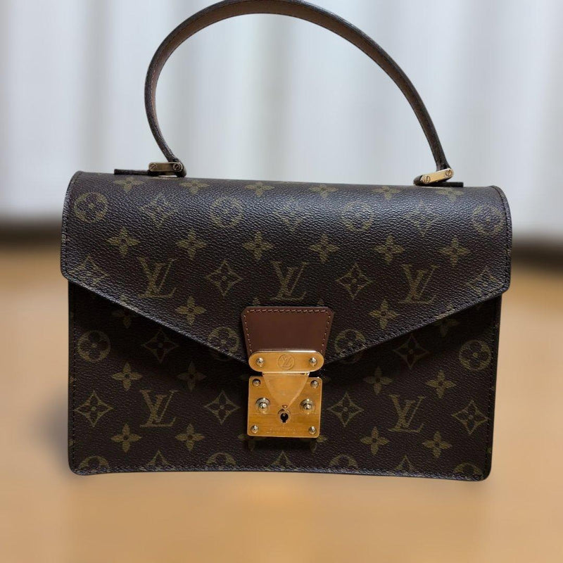 Louis Vuitton Monogram Handbag Tote Brown Gold Hardware
