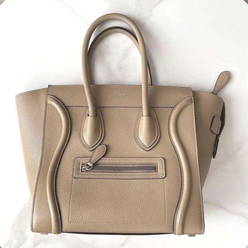 Celine Micro Handbag Tote Shoulder Bag Beige Leather
