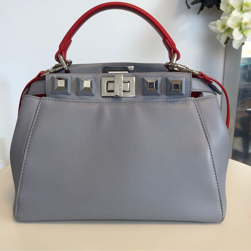 Fendi Mini Peekaboo 8BN244 Handbag Leather Light Gray Silver Hardware