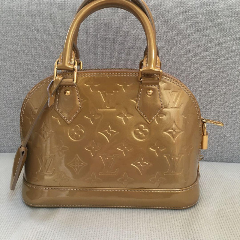 Louis Vuitton Alma Bb Handbag Vernis Gold Leather