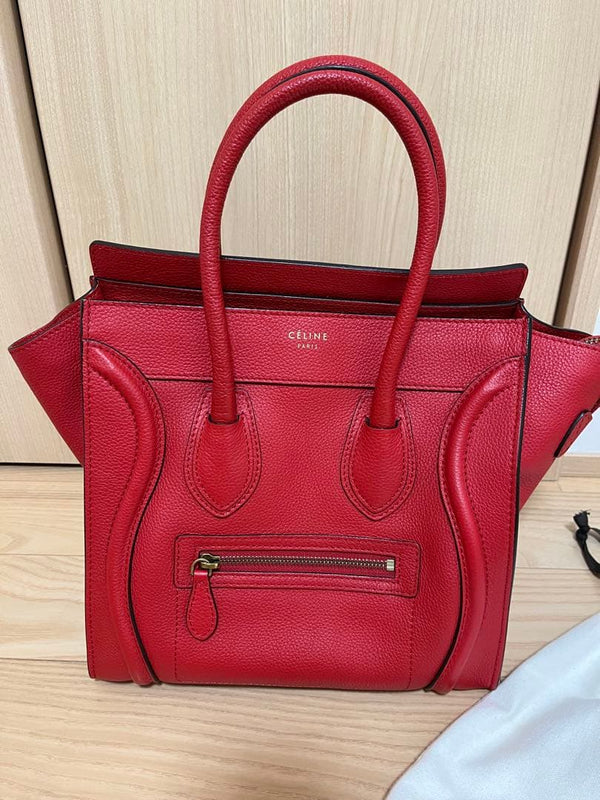 Celine Luggage Micro Handbag Red Leather Tote Bag