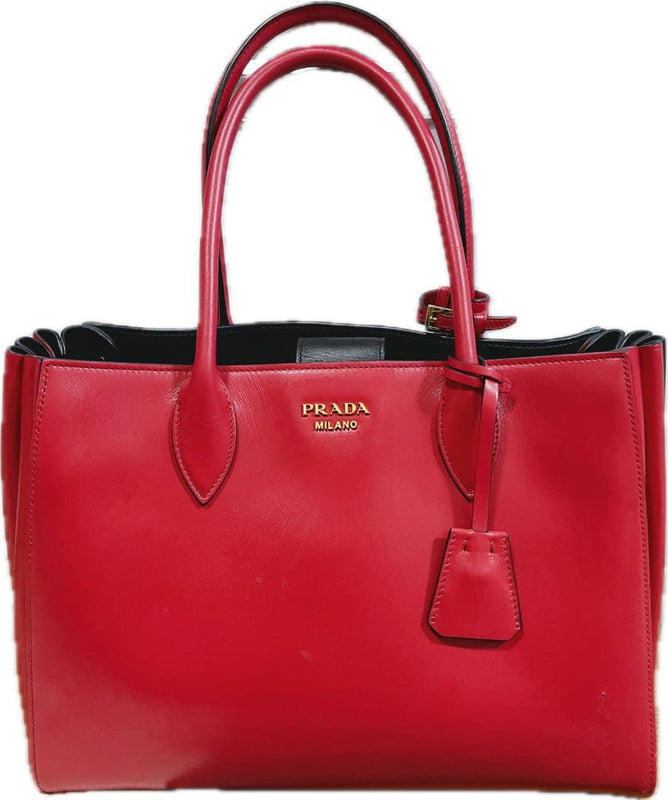 Prada Bibliotheque 1BG098 Handbag Shoulder Bag Leather Red Black