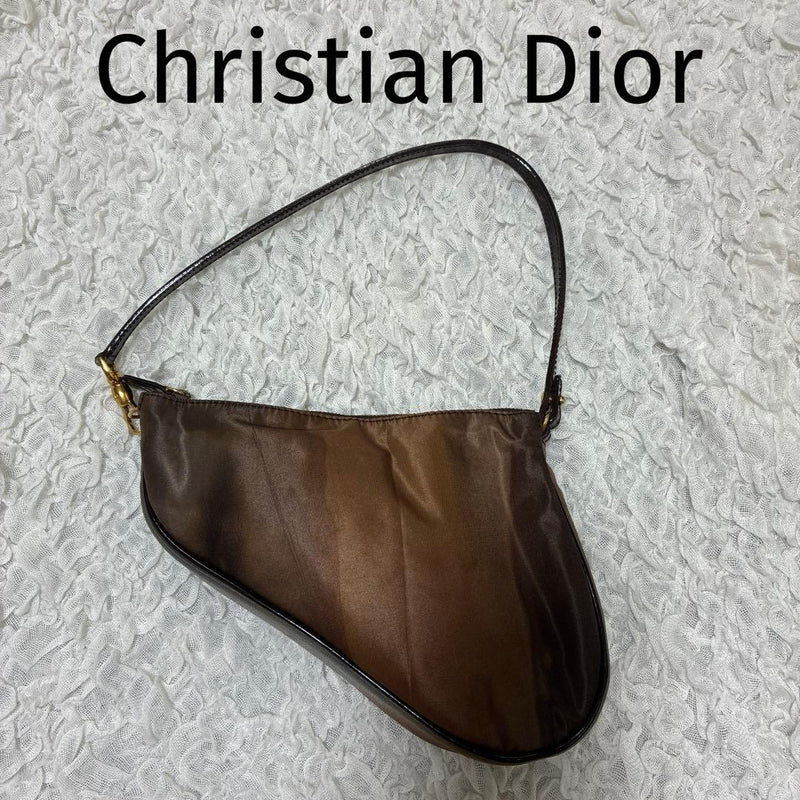Christian Dior Saddle Bo F 0601 Handbag Nylon Enamel Brown Multi-color