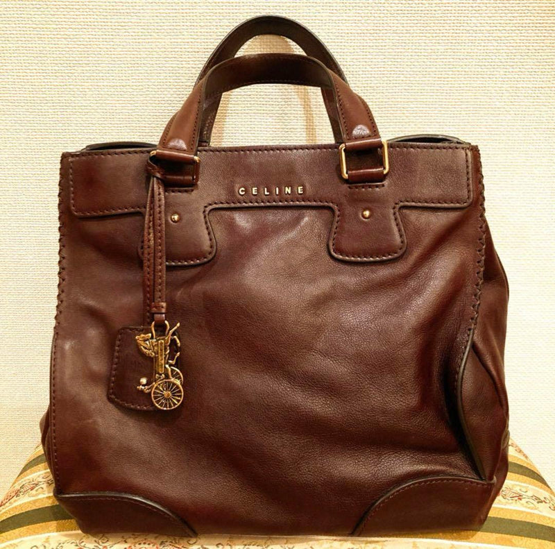 Celine Shoulder Bag Handbag Cowhide Leather Brown