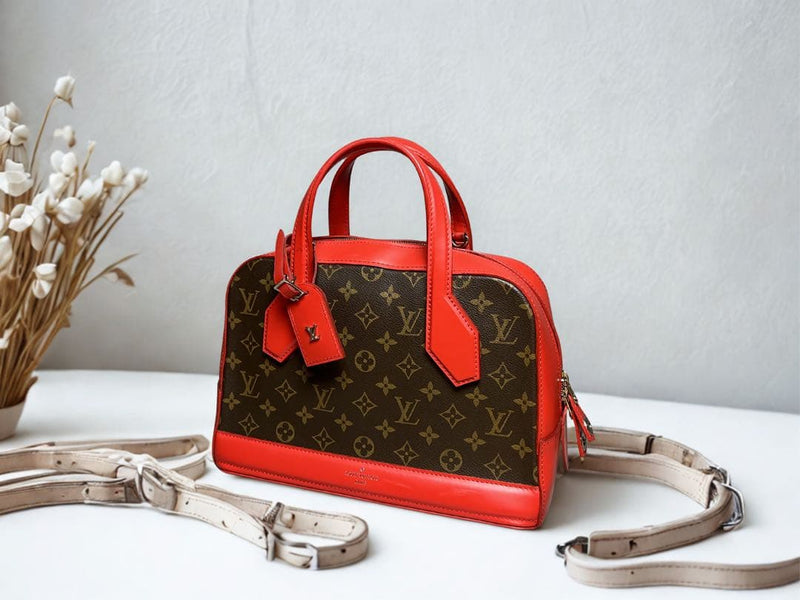 Louis Vuitton Dora Pm M40274 Handbag Monogram Canvas Red Leather
