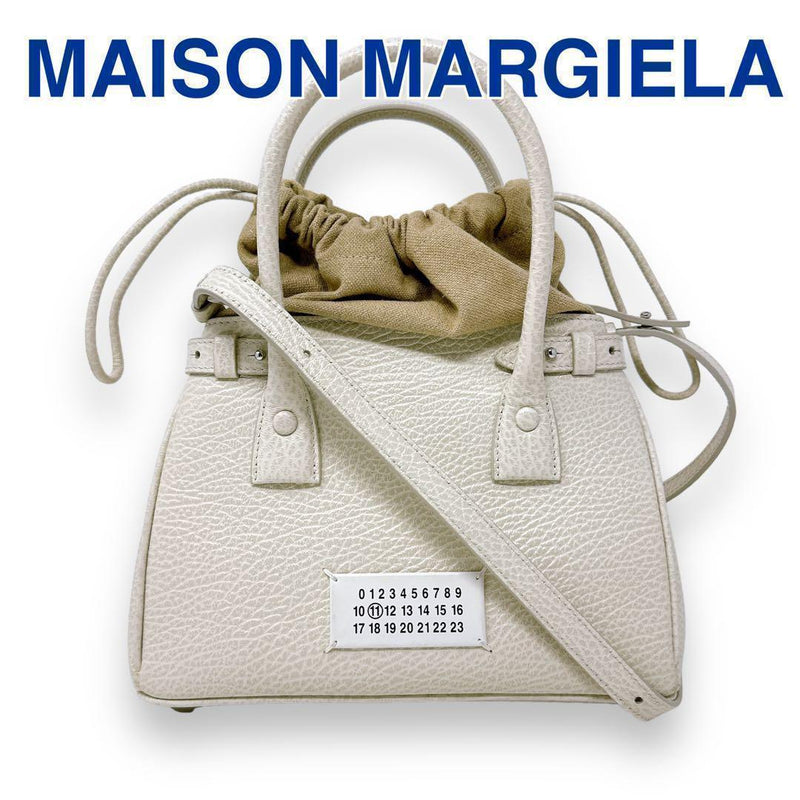 Maison Margiela 5AC SB3WD0005 Mini Tote Shoulder Bag Calfskin Cotton Silver
