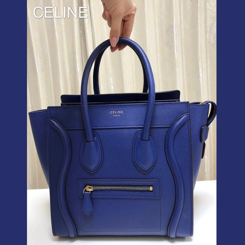 Celine Luggage Micro Shopper Handbag Leather Indigo Gold Hardware