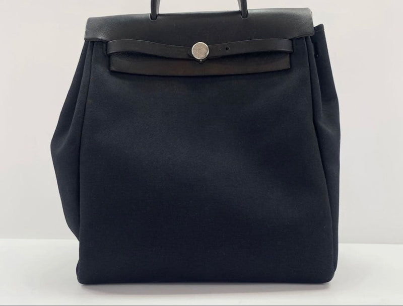 Hermes Herbag Ad Pm D 2WAY Shoulder Handbag Toile Officier C Black