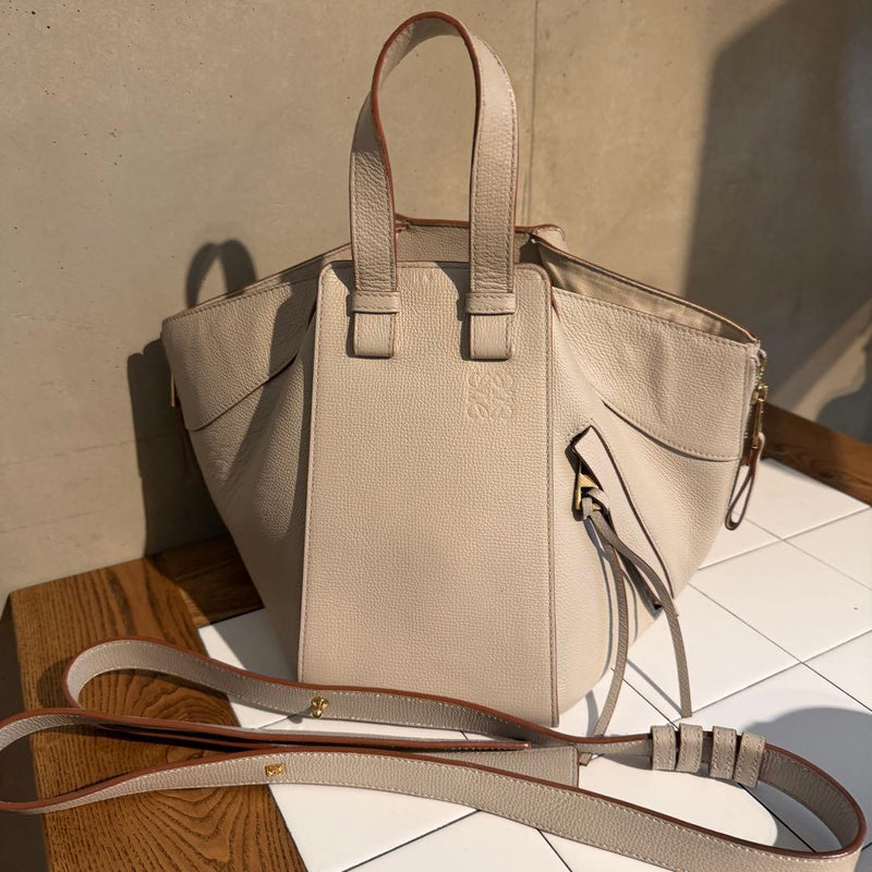 Loewe Hammock Small Shoulder Bag Leather Light Ghost Camel Trim