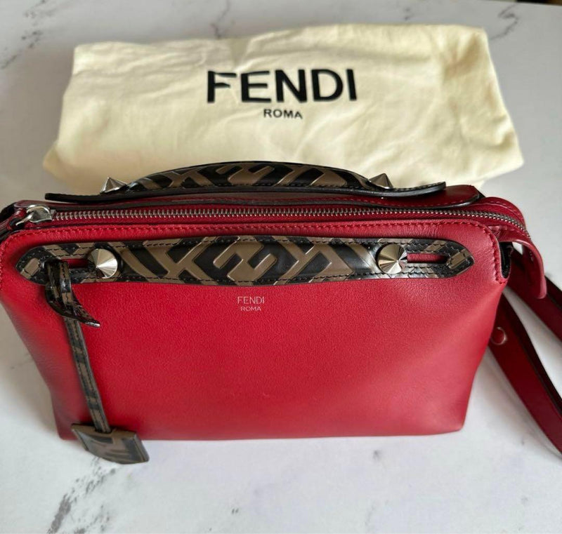 Fendi By The Way Medium Handbag Calf Leather Red Crossbody Shoulder Bag