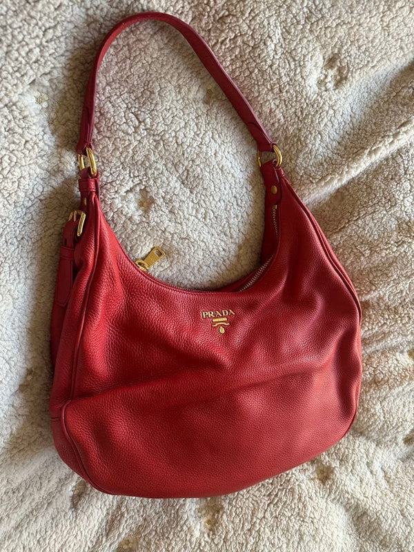 Prada Red Leather Handbag Shoulder Bag Tote