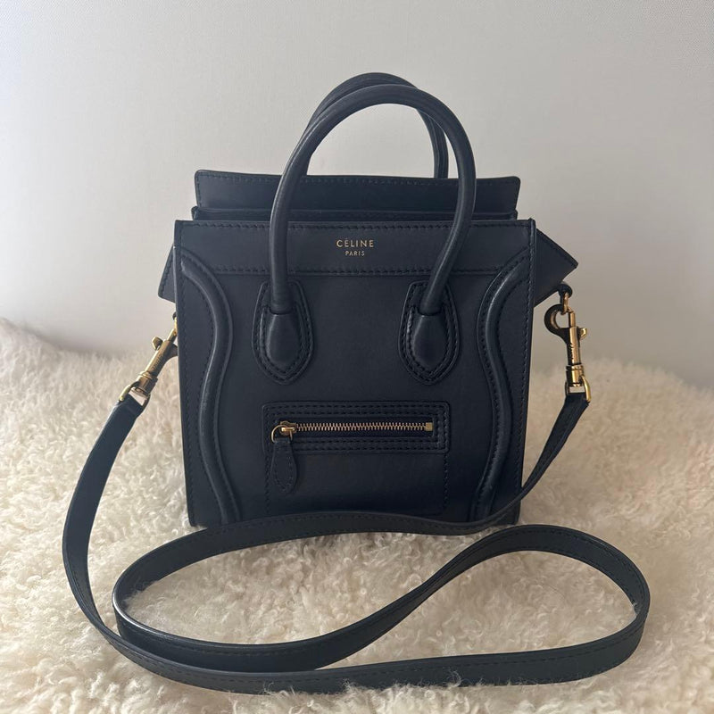 Celine Luggage Nano Shoulder Bag Handbag Navy Blue Leather