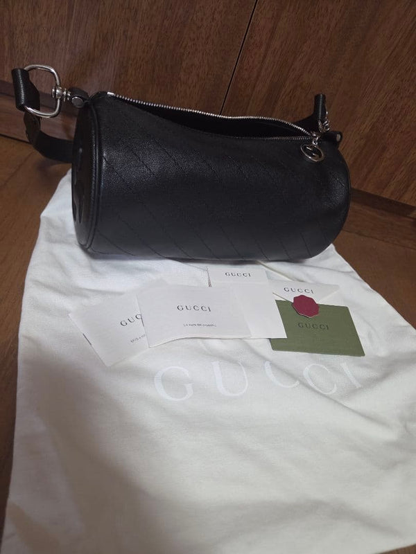 Gucci Blondie Cylinder Bag Black Leather Handbag