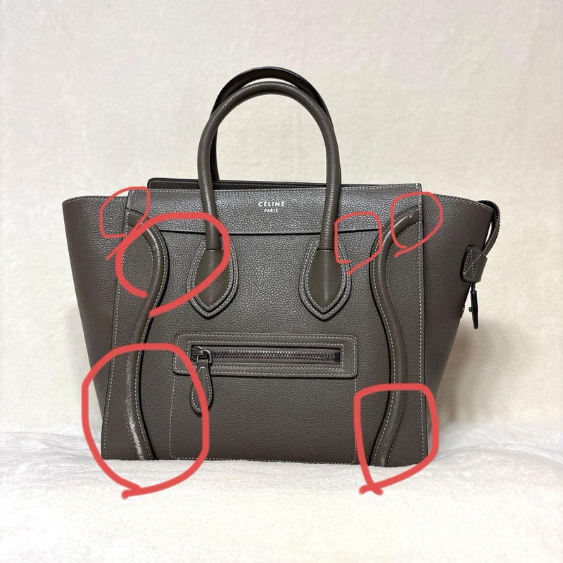 Celine Luggage Micro Handbag Tote Bag Dark Gray Leather