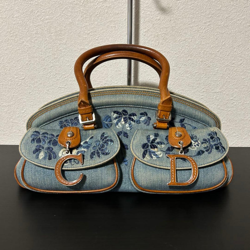 Galliano Handbag Denim Leather Blue