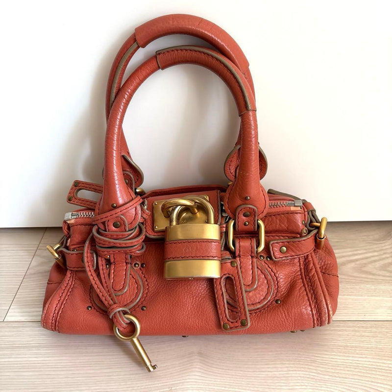 Chloé Paddington Small Handbag Orange Leather With Metal Fittings Lock