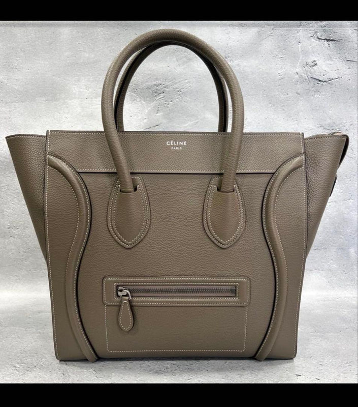 Celine Luggage Mini Shopper Handbag Leather Souris Greige Tote Bag