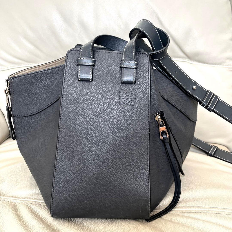 Loewe Hammock Small Shoulder Handbag Calfskin Gray Asphalt Gray