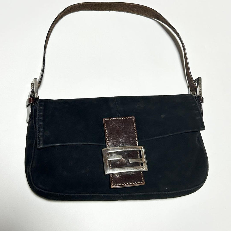 Fendi Suede Mamma Bucket Hand Shoulder Bag Black