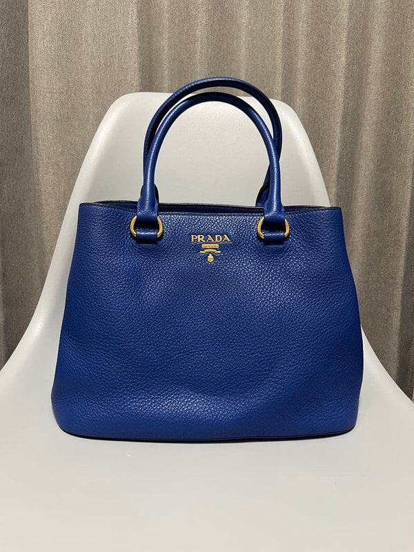 Prada Vitello Phenix Shoulder Bag Handbag Tote Leather Royal