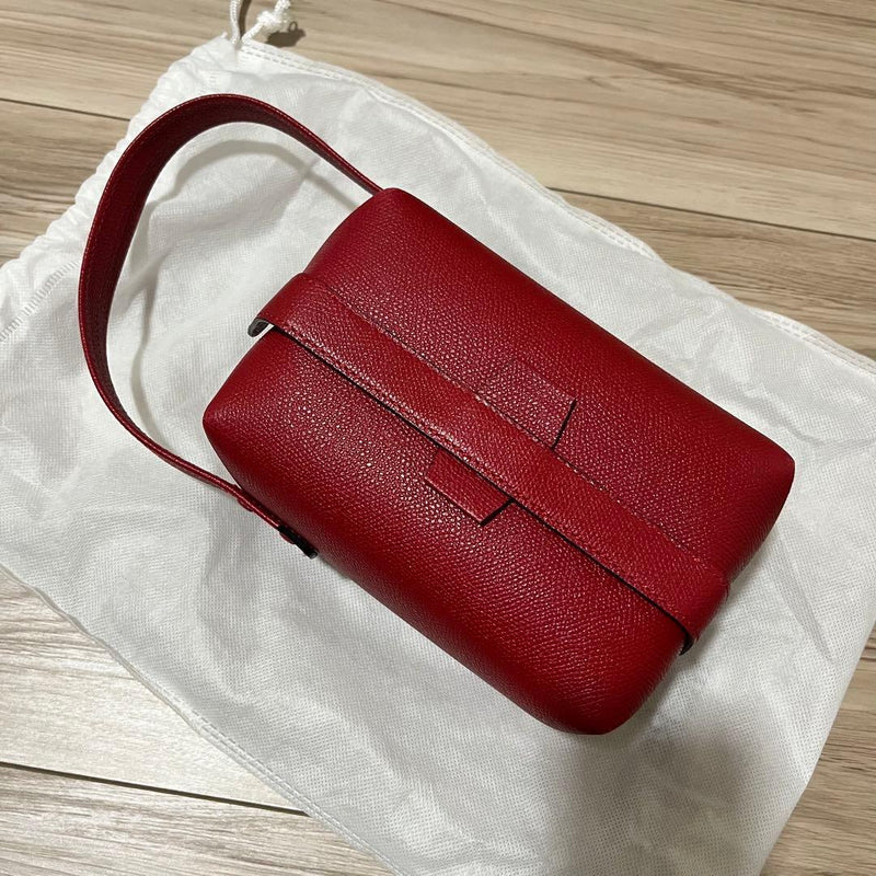 Valextra Tric Trac Handbag Shoulder Bag Crossbody Leather Red