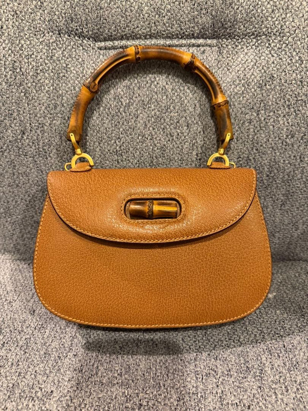 Gucci Bamboo Handle Handbag Leather Brown Metal Fittings