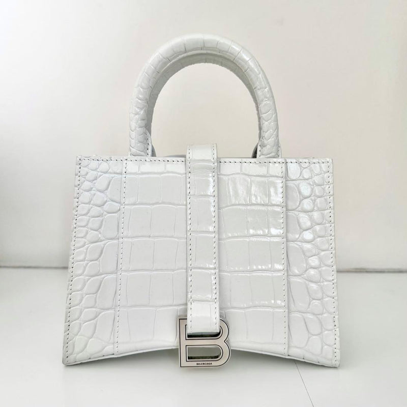 Balenciaga Crocodile Embossed Handbag Shoulder Bag Leather White