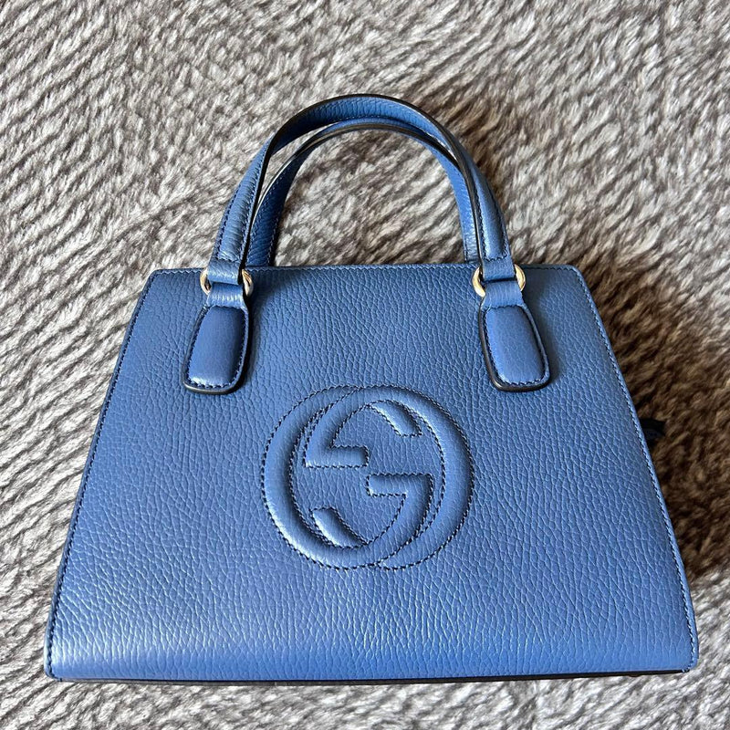 Gucci 2-Way Shoulder Handbag Leather Blue Small