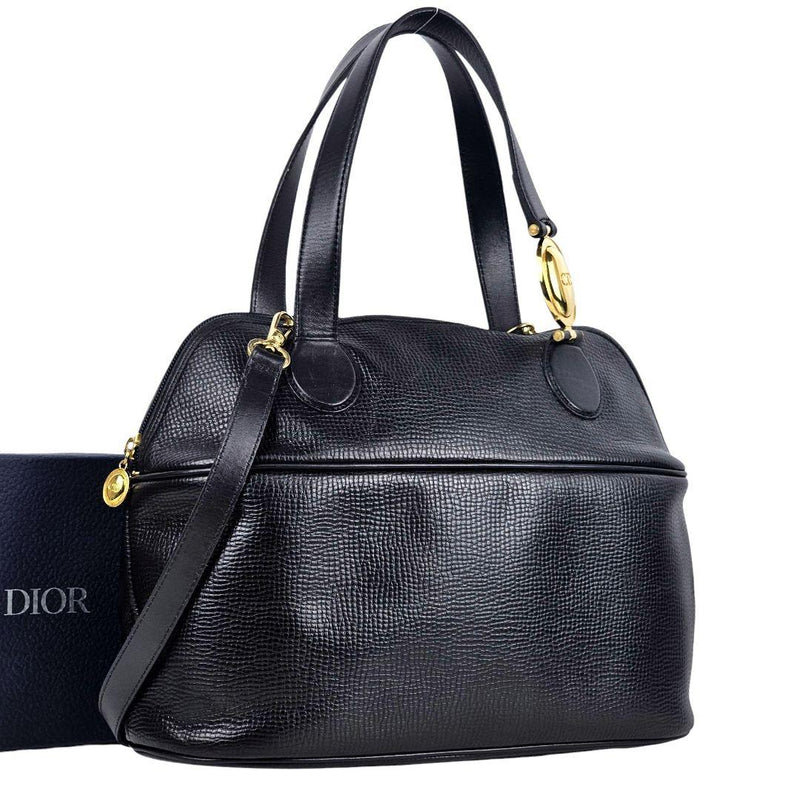 Christian Dior Cd Logo Handbag Shoulder Bag Black Leather