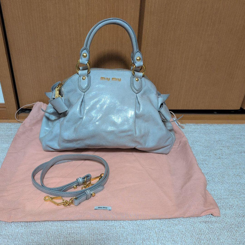 Miu Miu Handbag Shoulder Bag Crossbody Gray Leather Gold Hardware