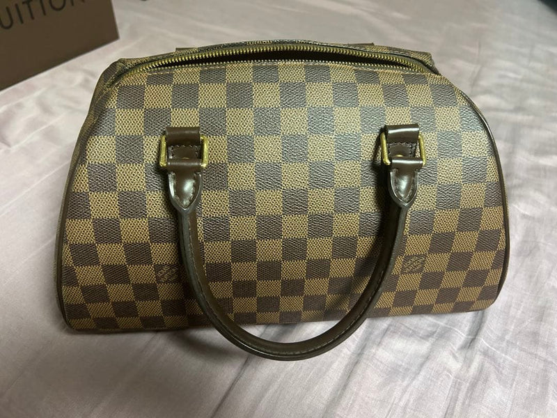 Louis Vuitton Damier Handbag Shoulder Bag Leather Brown Gold Hardware