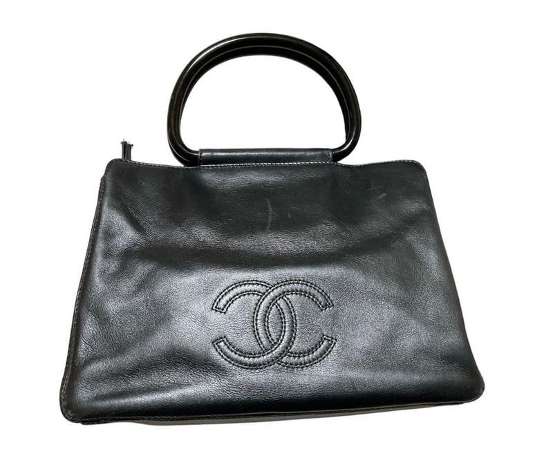 Chanel Coco Mark Lambskin Handbag Shoulder Bag Black Gold Hardware