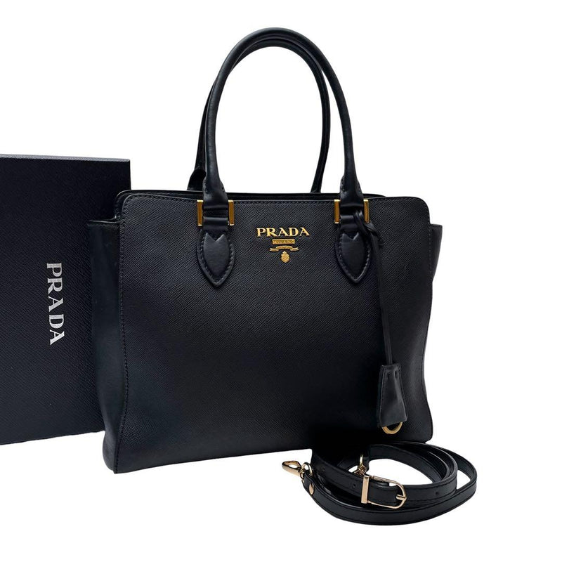 Prada Saffiano Leather 2way Hand Shoulder Bag Black