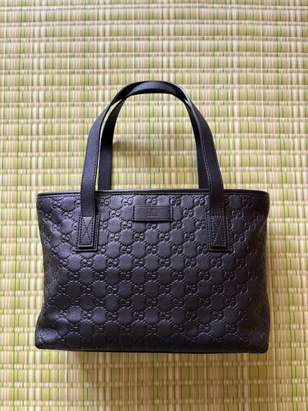 Gucci 211133 Handbag Black Leather Gg Pattern