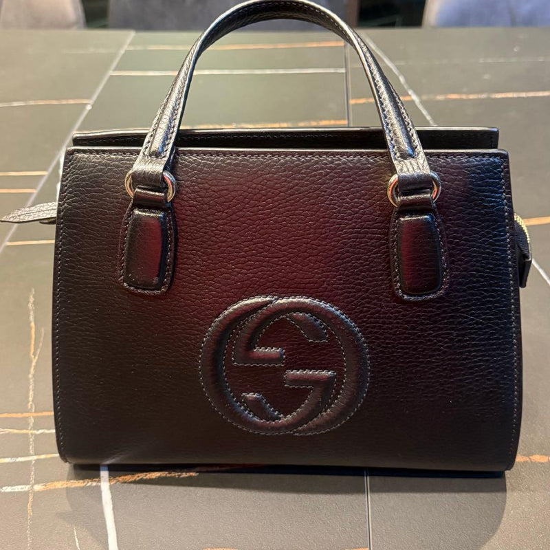 Gucci Interlocking G Shoulder Bag Black Leather