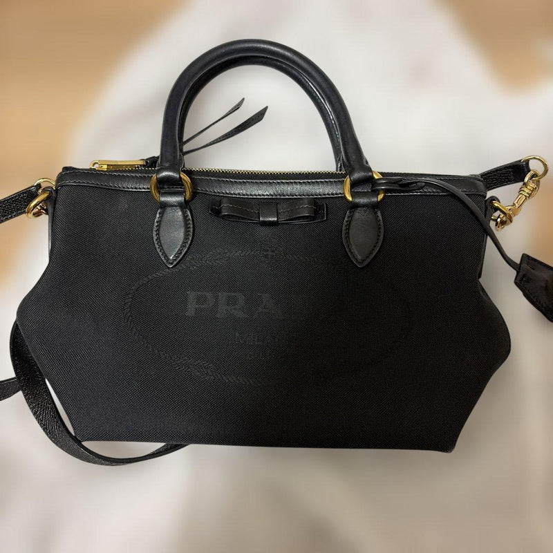 Prada Black Canvas Handbag Tote Shoulder Bag
