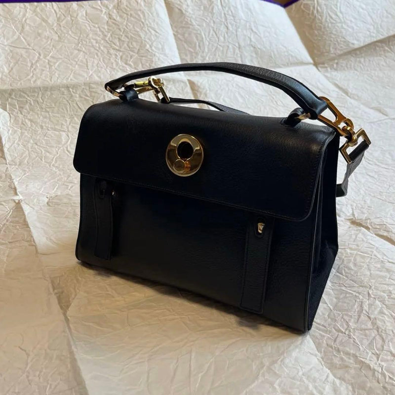 Saint Laurent Muse Two Handbag Shoulder Bag Black Leather Canvas