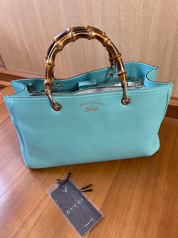 Gucci Bamboo Handbag Light Blue Leather Shoulder Bag